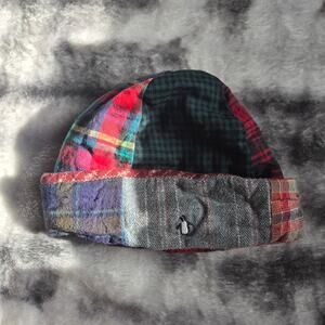 Patchwork Plaid Beanie with Penguin Logo One Size